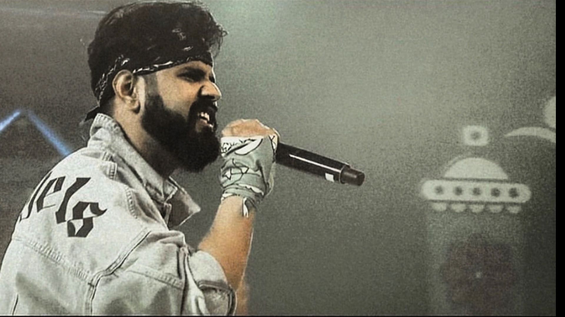 Artist performing with a microphone